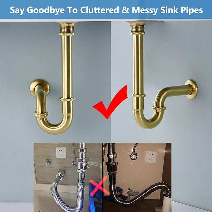 Brass P Trap Bathroom Sink : 1 1/4 Sink Trap with Adjustable Height - Brushed Gold Bottle P-Trap with Slip Joint Extension Tube - U-Shape Basin Sink Plumbing/Pipe Replacement Kit