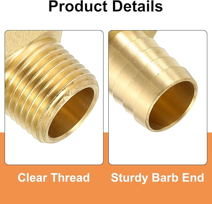 uxcell Brass Hose Barb Fitting, 3/4" x 1/2" NPT 90 Degree Elbow Hose Connector with Hose Clamps for Water Fuel Gas Oil Transportation