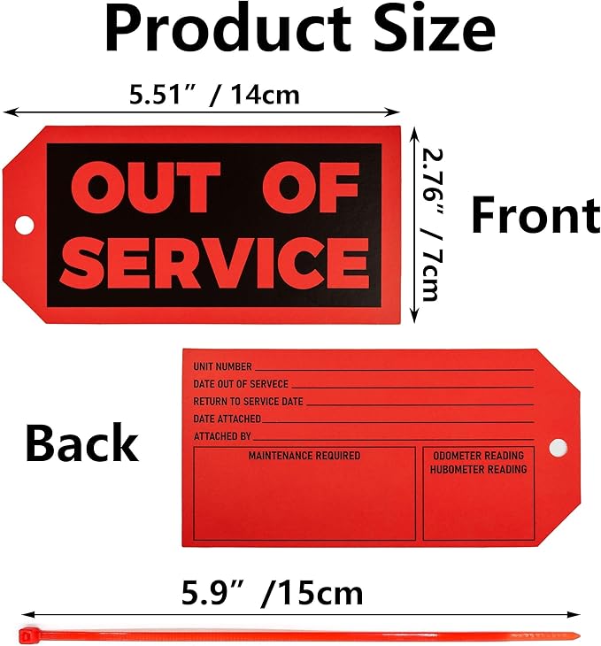 90Sets Out of Service Tags with Adjustable Zip Ties Repair Label for Machine Equipment Inspection Maintenance 5.51 X 2.76inch Red