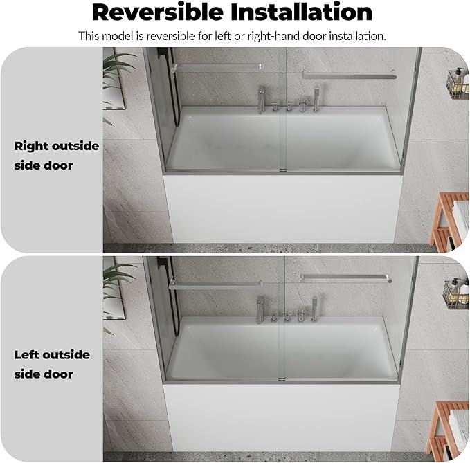 59" W x 60" H Single Sliding Shower Door - Bypass Space Saving Design with 1/4” Clear Tempered Glass & Aluminum Alloy Frame, Easy Installation & Reversible Hinges, Brushed Nickel Finish