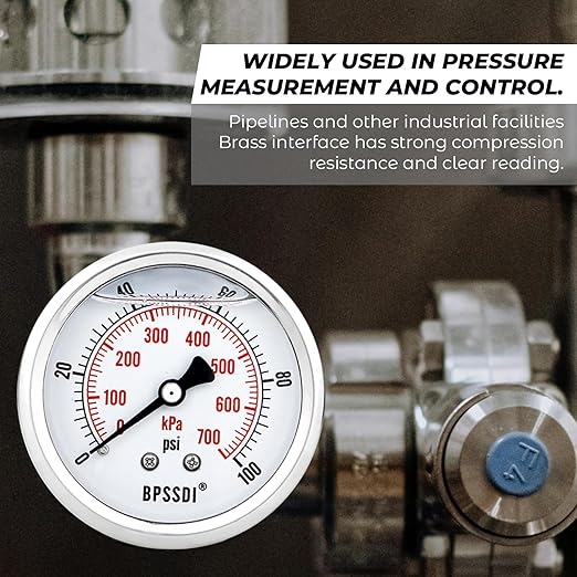 0-100Psi Glycerin Liquid Filled Low Pressure Gauge, 2.5" Dial Size, 1/4" NPT Back Mount, 304 Stainless Steel Case, for Water Pipe, HVAC, Water Oil Air Pressure Test