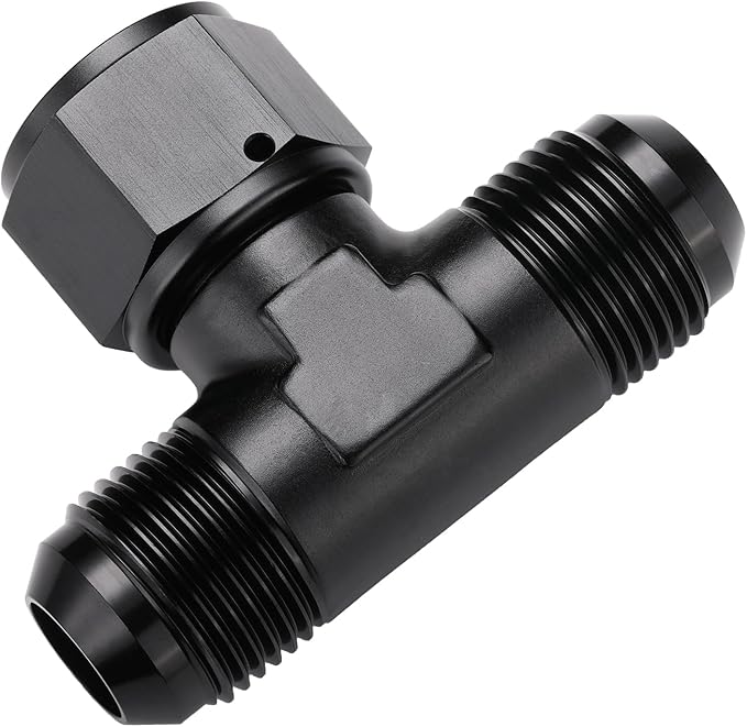 12AN Male Flare Tee T Fitting Adapter with AN12 Female Swivel On Side Aluminum Black