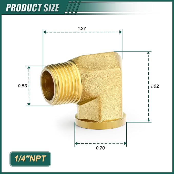 6PCS 1/4" Npt Male to Female 90 Degree Brass Pipe Fittings Barstock Street Elbow, 1/4" Npt Male x 1/4" Npt Female for oils, fuels, gases and liquids