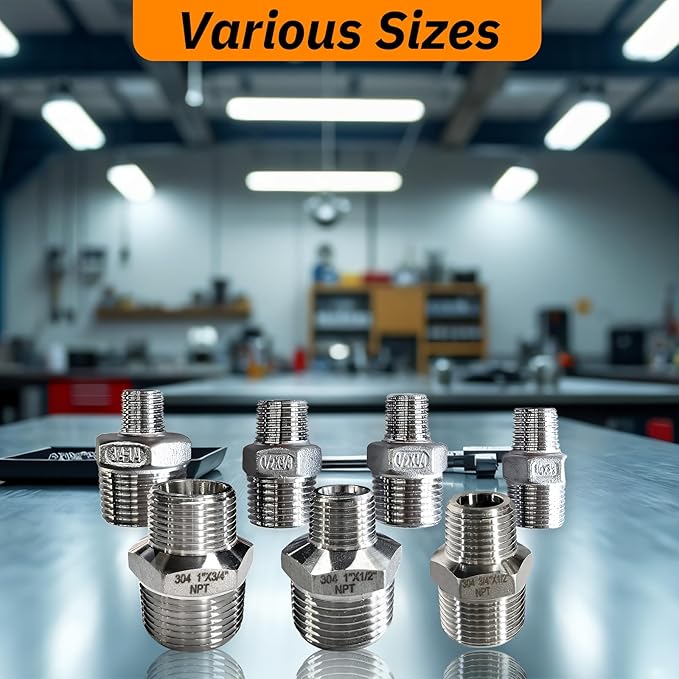 2pcs 3/4" NPT x 1/2" NPT Stainless Steel Nipple, 3/4 to 1/2 Adapter Fitting Reducing Solid Hex Nipple, Stainless Steel Reducer Pipe Fittings for Extending and Connecting Pipes