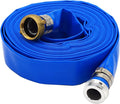 DAVCO 1.5" ID × 100 ft Pool Backwash Hose, Heavy Duty Reinforced Blue PVC Lay Flat Water Discharge Pump Hoses For Swimming Drain Pools and Clean Filters, With Aluminum Pin Lug Fittings