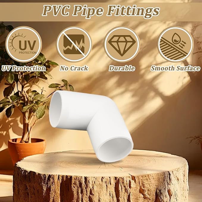 12-Pack 3/4" PVC Fittings 90 Degree Elbow, Furniture Grade 3/4 Inch PVC Pipe Fittings 90 Degree Elbow, UV Resistant, Fits SCH40 Pipe DIY Garden Shelves, Greenhouse, Shelf