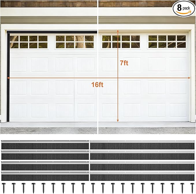 USTAR Garage Door Seal Top and Sides Kit for 16x7 ft Door - Heavy Duty Aluminum Track & 2" Brush Weather Stripping, Commercial Roll Up Door Seal, Blocks Drafts & Dust