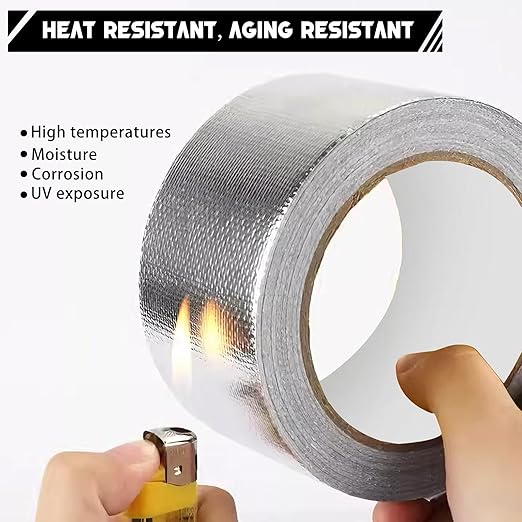 Quinnsus 2" x 66 Ft Aluminum Foil Tape, 5.91 mil - Heavy Duty Heat Shield & Thermal Insulation Fiberglass Tape for HVAC Ductwork, Metal Ducts, Dryer Vents, AC Pipes, Exhaust Repair
