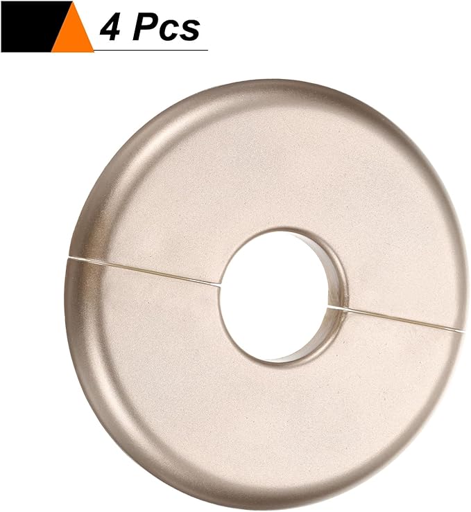 HARFINGTON 4pcs Wall Split Flange 22.5mm/0.9" Self-Adhesive Plumbing Cover Plates ABS Plastic Round Escutcheon Plate Buckle Design for Water Pipe Bathroom Kitchen Decoration, Gold Tone