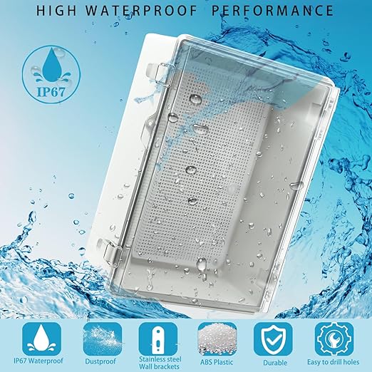 Outdoor Waterproof Electrical Box Junction Box Weatherproof IP67 ABS Plastic Enclosure Switch Router Project Box Electronics Enclosure with Mounting Plate Wall Bracket Clear 14.6"x10.6"x5.9"