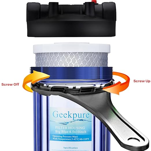 Geekpure 10-Inch Whole House Water Filter Housing 3/4" Port with Wrench and Bracket -4.5"x10"-Clear Pack of 4