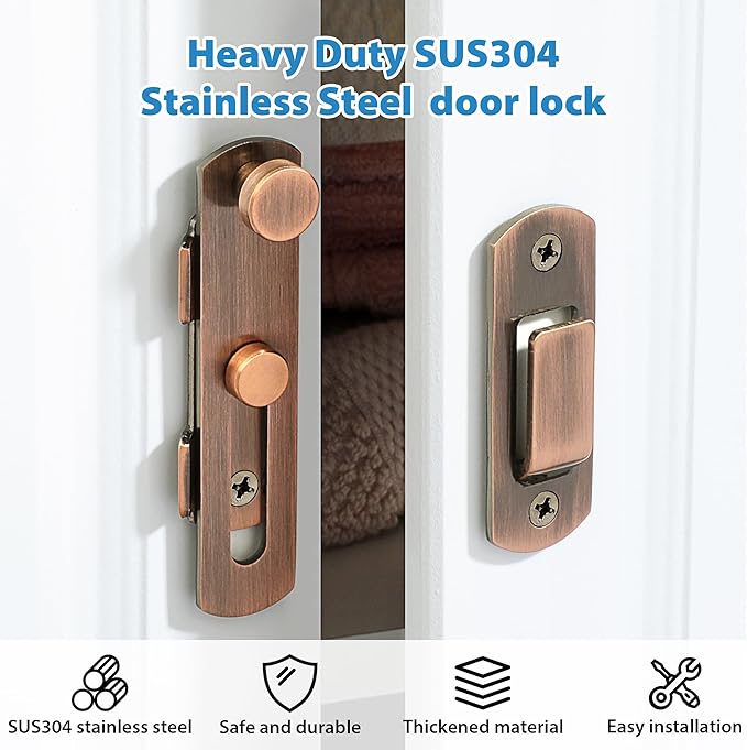 Alise 4 inch Flip Latch Gate Latches,Safety Door Lock for Barn Wood Fence Sliding French Doors,Heavy Duty SUS304 Stainless Steel Gate Hardware Red Bronze MS9500-R
