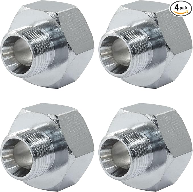 4 PCS Brass Water Line Adapter, 1/2" Female to 9/16" Male Pipe Fitting with Rubber Washer, Compression Connector for Bathroom Faucet Supply Hose