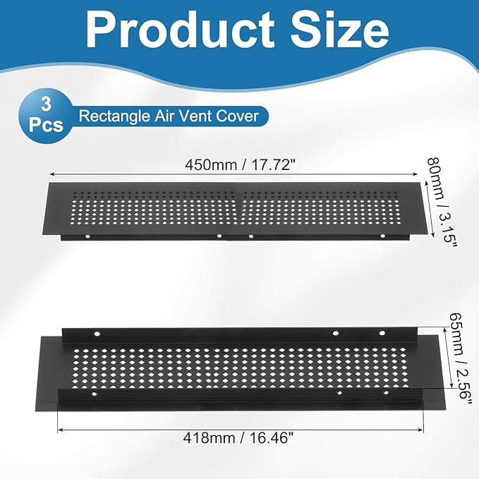 PATIKIL 18 x 3 Inch Door Air Vent Cover, 3 Pcs Aluminum Grille Ventilation Cover Louvered Diamond Hole with Mounting Screws for Cabinet Wardrobe Ceiling Door, Black