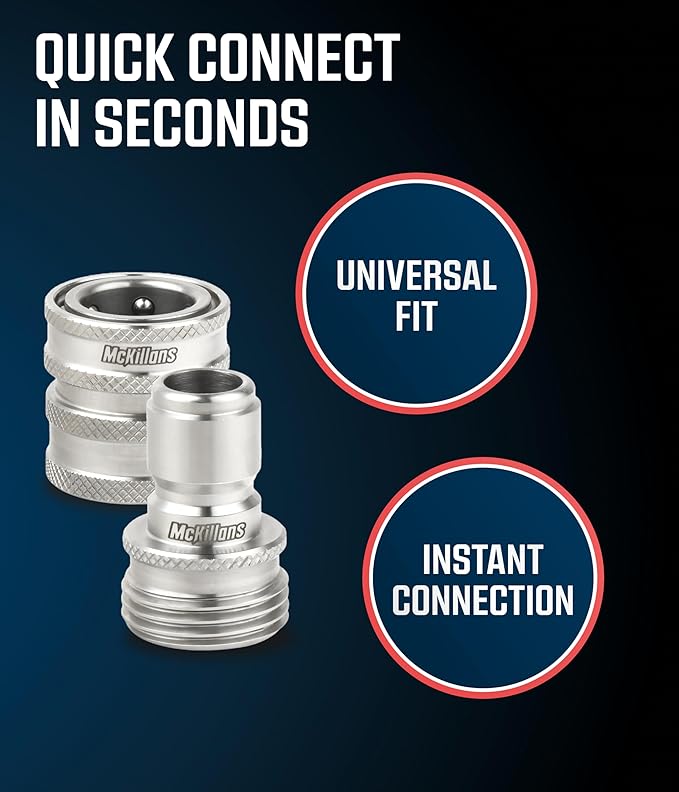 McKillans Water Hose Quick Connect [Universal Fit] 3 Pack - Stainless Steel Garden Hose Fittings - Durable and Easy Instant Connection