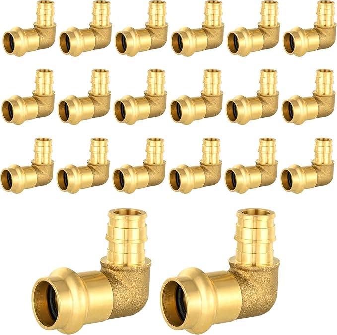 20-Pack HeSun Copper Press Fitting Elbow, 1/2" PRESS X 1/2" PEX-A F1960 Expansion Elbow, LF Brass