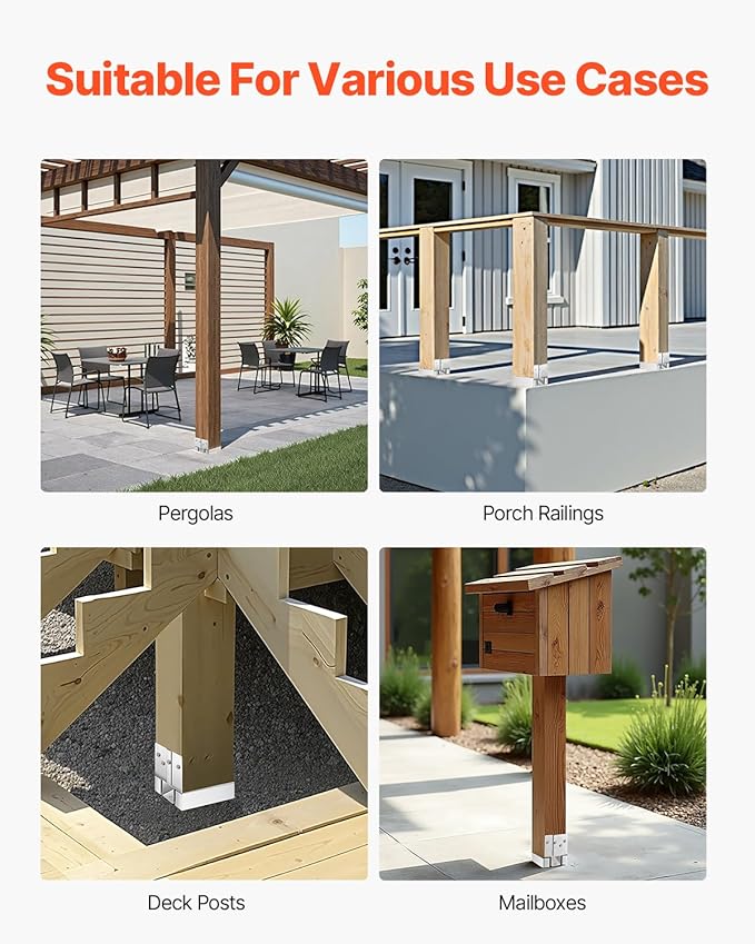 VEVOR 6x6 Post Base 10 Pcs, Inner Size 5.49x5.57inch/139.5x141.5mm Concrete Post Anchor, Heavy-Duty Zinc-Plated Carbon Steel Posts Brackets with 1 Inch Standoff Elevation, for Concrete Pergolas Patio