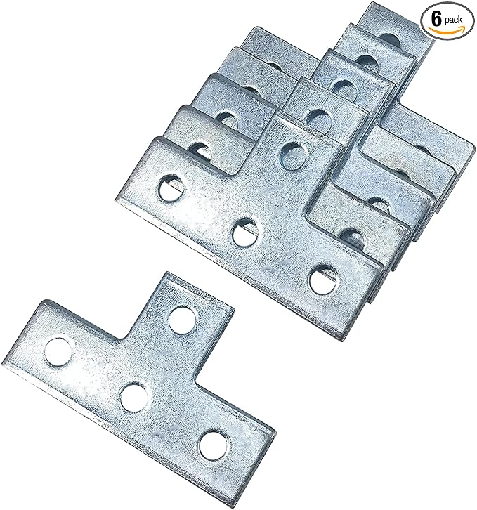 4 Hole T Shaped Connector Flat Plate Fitting Bracket Brace Fit for 1/2" Bolt in 1-5/8" Strut Channel, 6 Pack
