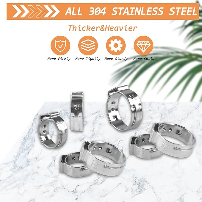 130PCS Stainless Steel Single Ear Hose Clamps 1/2 Inch PEX Cinch Clamps for Pex Tubing Pipes Fitting Connections(1/2 inch)