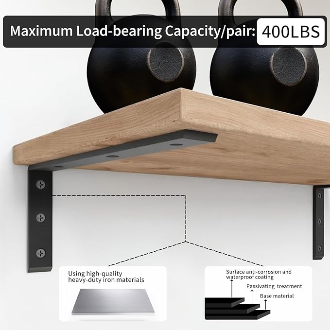 Floating Countertop Support Brackets Heavy Duty Shelf L Brackets 14 Inch 0.4 Inch Thick 14"x6"x2.5" Hidden Corbels for Granite/Wood/Concrete Countertops (2pack)