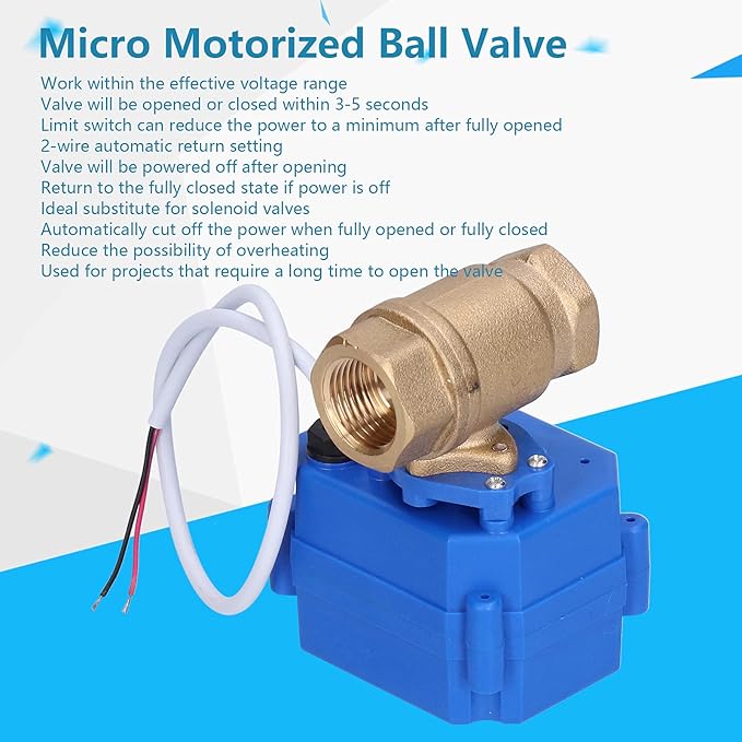 Motorized Ball Valve Brass Electrical Straight Through Water Treatment Miniature Electric Ball Valve for Plumbing Systems DN15 Thread 1/2 Inch CWX15NCR04DC924VDN15