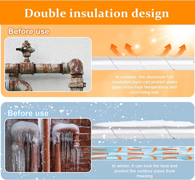 2 PCS 33ft Foam Insulation Tape Pipe Insulation Wrap, Waterproof Self Adhesive Winter Outdoor Freeze Protection Foil for Hot or Cold Pipes, 2 inch Wide