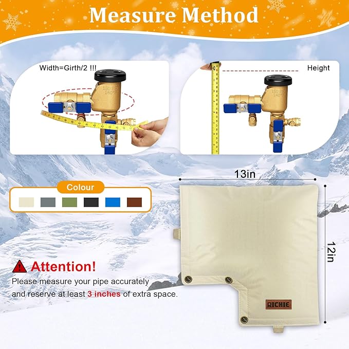 Backflow Preventer Insulated Cover (5°F) for Winter Freeze Protection, 13" Wx12 H Thickened Pressure Vacuum Breaker & Well Pump Cover, Outdoor Waterproof Insulation Pouch for Sprinkler Valve, Beige