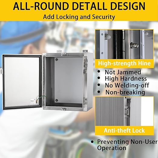 MJ-Box Steel Electrical Enclosure Box 22 x 22 x 8 304 Stainless Steel Explosion Proof Electrical Box IP66 Waterproof & Dustproof Outdoor/Indoor NEMA 4X Stainless Steel Enclosure