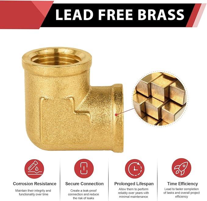 (Pack of 10) EFIELD 1/4" FNPT X1/4" FNPT 90 Degree Barstock Street Elbow, Female to Female Brass Pipe Fittings,(NPT109)