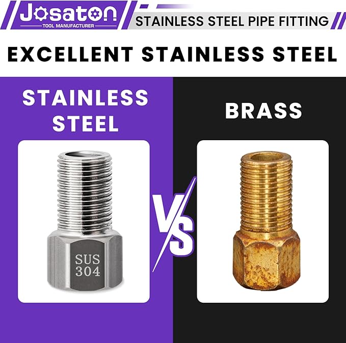1/2" Male to 1/2" Female Pipe Extension Fitting, Josaton Stainless Steel Pipe Connector Fitting Hex Bushing Adapter for Tub Spout/Shower with Black Gaskets & Sealing Tape, 30MM/ 40MM/ 50MM Length