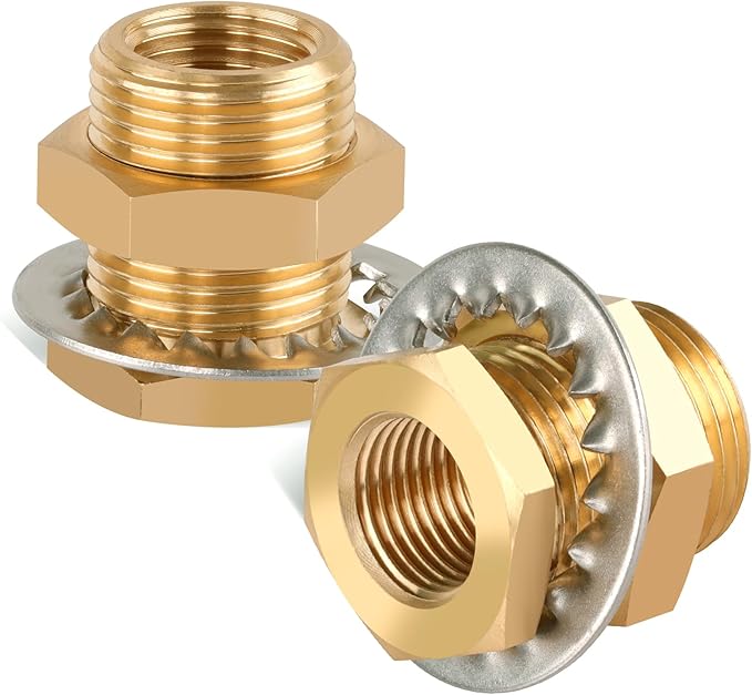 2pcs Brass Bulkhead Fittings 1/2” NPT Female to 1/2” NPT Female Thread Bulkhead Straight Connector Brass Coupling 1.5” Length Outer Diameter 1-1/8” Bulkhead Tank Air Hose Line Pipe Fittings