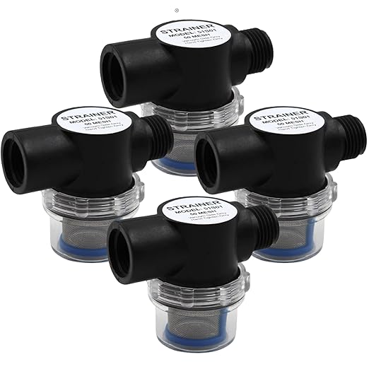 SEAFLO Water Pump Inline Strainer Filter (51S01) - 1/2" NPSM Inlet/Outlet - RV Replacement- Compatible, Shurflo, and WFCO Pumps (4-Pack)