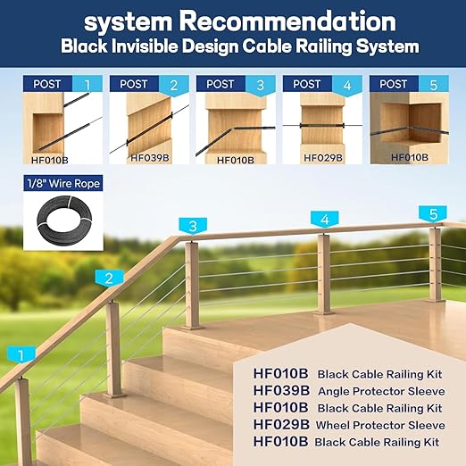 60 Pack Black T316 Stainless Steel Left & Right Handed Thread Swage Lag Screws for 1/8" Wood Post Cable Railing Kit, Deck Railing, Black Cable Railing Hardware System, Wrench Included-HF010B