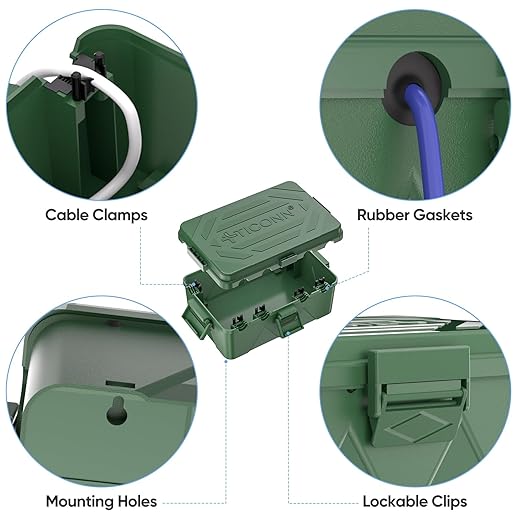 TICONN Outdoor Electrical Box, IP54 Splash-Proof Outdoor Extension Cord Cover, Protects Power Strip, Plug, Socket, Timer, Holiday Lights (Green, Large)