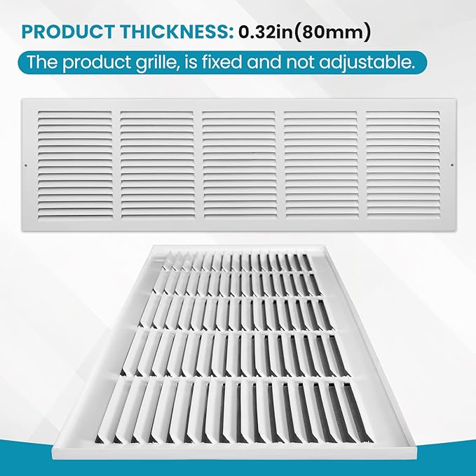 VOISEN Return Air Grille,Fits 30x8 Duct Opening,Steel Return Vent Cover, White Vent Cover Grill for Sidewall and Ceiling,HAVC Cold Air Return Vent Cover,Overall Size:31.8"W X 9.8"H