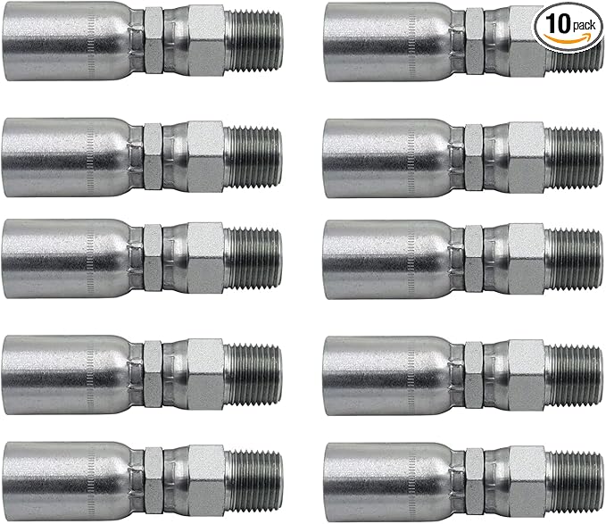 (10-Pack) 1/2" Hose x 1/2" NPTF Male Pipe Swivel Hydraulic Hose Crimp Fitting Ends | MPX-08-08