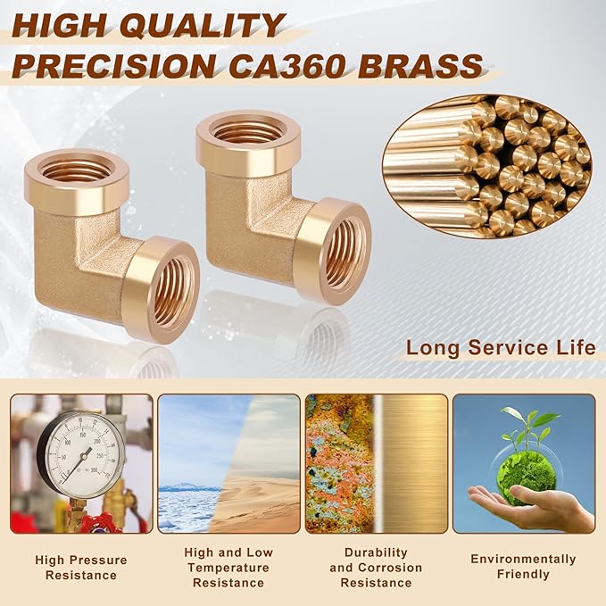 5pcs 1/8” Brass Fittings 90 Degree Barstock Street Elbow 1/8 Inch NPT Female Pipe to 1/8 Inch NPT Female Pipe Fittings Elbow Forged Brass Pipe Fittings