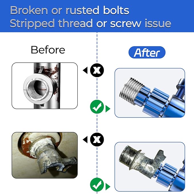 Broken Pipe Extractor Tool, Faucet & Valve Removal Set for 1/2" –1" Pipes, Stripped Screw and Rusted Bolt Extractor Kit, Heavy-Duty Steel Construction, Blue