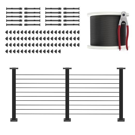 36" Cable Railing Post Kits, Flat Top Cable Post System Includes 3Pack Updated 35" Level Drilled Posts, 1/8" Black Wire Rope with Cutter, Swageless Cable Railing Tensioner System Kit, RG31