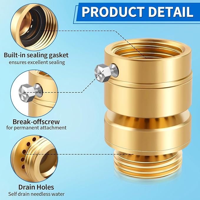 Boltigen Self Draining Vacuum Breaker, No Lead Brass 3/4" GHT Hose Bib Backflow Preventer, Comes With 1-1/16" Female x 3/4" Male Brass Converter, Fit 1-1/16'' Fine Thread and 3/4" GHT Faucet