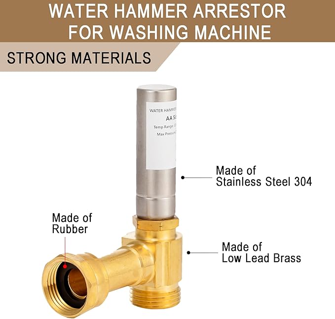 [2 Pieces] Lingmfg Water Hammer Arrestor For Washing Machine, 3/4 Inch Female Thread Swivel Nut x 3/4 Inch Male Thread, Brass