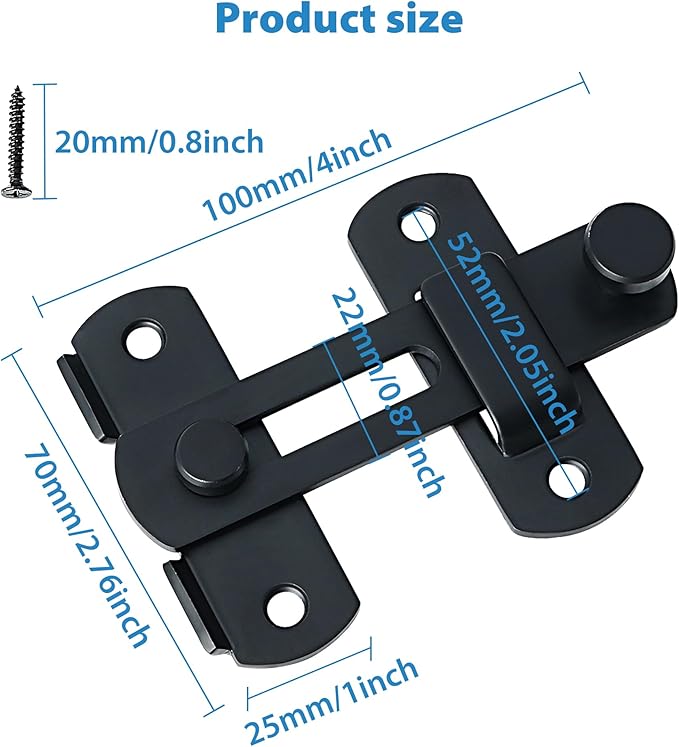 Alise 2Pcs Flip Latch Gate Latches, 4 inch Heavy Duty SUS304 Stainless Steel Gate Hardware,Safety Door Lock for Barn Wood Fence, Sliding French Doors Matte Black MS9500B-2P