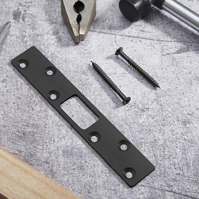 4 Pcs 6 Inch Door Strike Plate Security Latch Strike Stainless Steel Door Reinforcement Plate with Screws for Exterior Deadbolt Armor Heavy Duty Residential Use, Silver (Black)