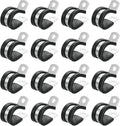 uxcell 3/4"(18mm) Cable Clamp, 304 Stainless Steel Rubber Cushioned Insulated Clamp R Shape Metal Clamp Tube Holder for Pipe Hose Wire Cord Installation 16Pcs