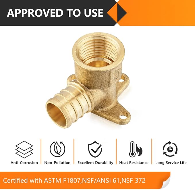HeSun 50-Pack PEX Fittings, 3/4" PEX x 1/2" Female NPT, Pex Drop Ear Elbow, Brass Crimp Fitting for Pex Pipes, ASTM F1807
