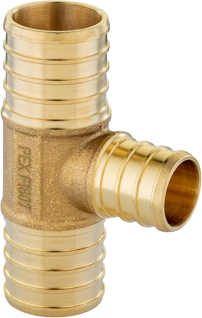 (Pack of 3) EFIELD 1" x 1"x 3/4" Barb Crimp Pex Reducing Tee Brass Fittings, ASTM F1807,(PEX1807090-3PCS)