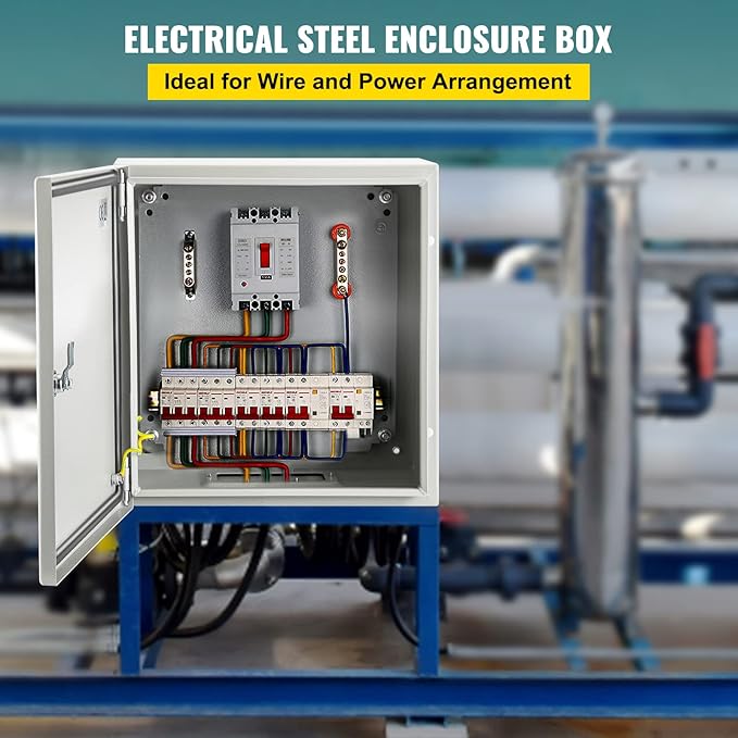 VEVOR NEMA Steel Enclosure, 8 x 8 x 6'' NEMA 4X Steel Electrical Box, IP66 Waterproof & Dustproof, Outdoor/Indoor Electrical Junction Box, with Mounting Plate