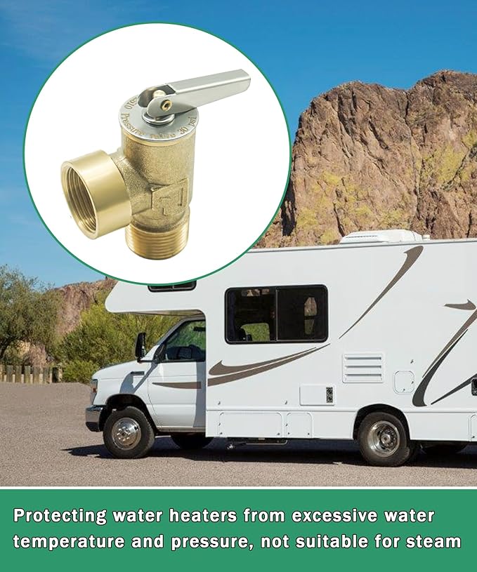 Temperature and Pressure Relief Valve with Extended Probe Fits For Suburban 3/4" NPT Thread RV Water Heaters Parts (30 PSI)