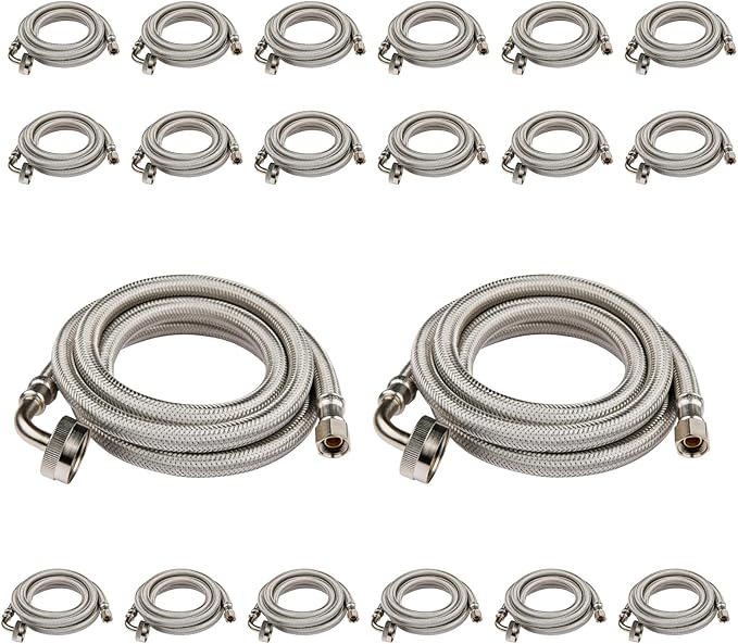 (20 Pack) Seelink 4FT Dishwasher Hose, 3/8" Comp x 3/4” FHT Stainless Steel Water Supply Line with 90 Degree FGH Elbow