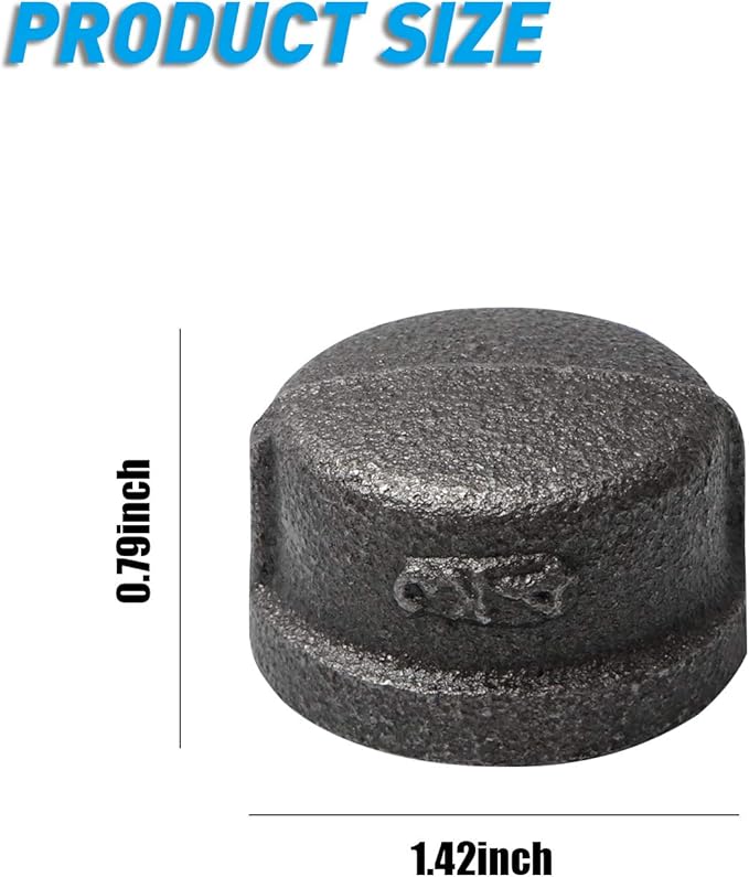 3/4" Pipe Fitting Cap, Home TZH 20 Pack Gray Malleable Iron Cast Pipe Caps for Steam-Punk Vintage Shelf Bracket DIY Plumbing Pipe Decor Furniture (20, 3/4")